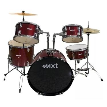 Imagem de MXT Bateria Acústica Completa, 7 Peças, Bumbo 20 Polegadas, Ferragens Cromadas, Vermelho