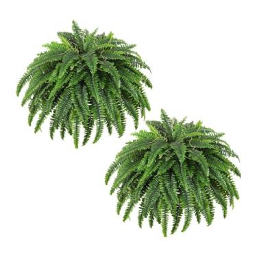 Imagem de FLCPJGV Samambaia artificial, planta artificial, arranjo de bricolage decoração de folhas de folhas prolongadas verdes para o escritório ao ar livre jardim, 2 Unidades