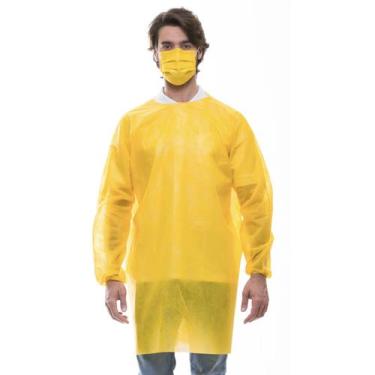 Imagem de 10 Avental Descartável Tnt Anvisa Manga Longa Gr 40  Amarelo - DESCART