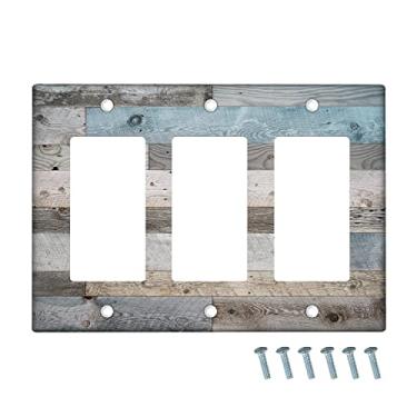 Imagem de Farmhouse Capa para interruptor de luz basculante de 3 entradas, de madeira, rústico, decorativo, para tomada elétrica vintage