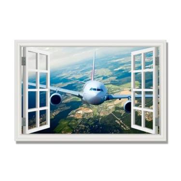 Imagem de Arte de parede em tela de janela aberta, impressão natural em tela, "Avião no céu 63.5 cm, decoração de parede de paisagem de janela, decoração de casa moderna. 80x120cm-31x47in sem moldura