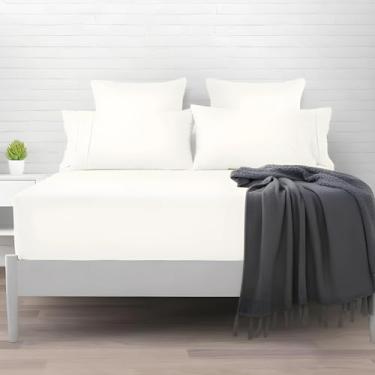 Imagem de CottonLuxury Jogo de Cama 100% Algodão 300 Fios Grampo Longo - Toque Macio Detalhe em Ponto Palito 3pcs (Branco, Queen)