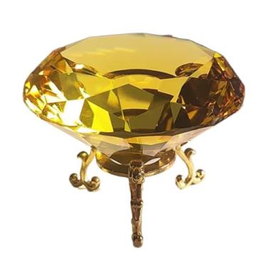 Imagem de Peso de papel de diamante de cristal de vidro com base para decoração de casa, enfeite de diamante de mesa de corte facetado romântico para decoração de casamento (amarelo)