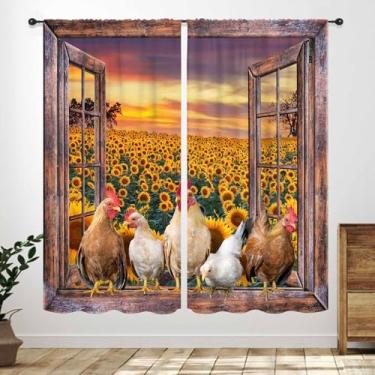 Imagem de Cortinas de cozinha de galo, fazenda, girassol, vintage, galinha, rústica, celeiro de madeira, pequeno e curto, cortinas de janela de café, bolso para varão, quarto, sala de estar, banheiro, 2 painéis
