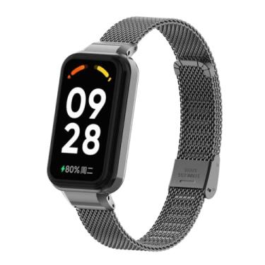 Imagem de T-BLUER Pulseira de Aço Inoxidável Compatível com Xiaomi Redmi Band 2 e Smart Band 8 Active, Design Milanês com Fecho de Fivela, Preta, 21mm, 20.5cm