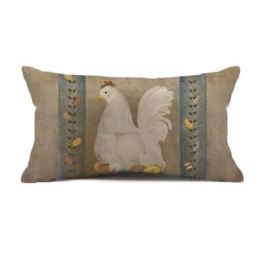 Imagem de Faromily Capa de almofada vintage com estampa de galinha e ovos 30 x 50 cm para decoração de casa rústica de galinheiro (galinha e ovos vintage)