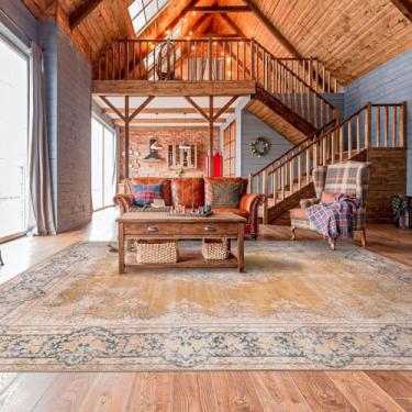 Imagem de DECOMALL Tapetes de área laváveis Maila 8x10, tapete boêmio tradicional, tapete grande vintage envelhecido antiderrapante para sala de estar quarto, 2,4x3 m laranja