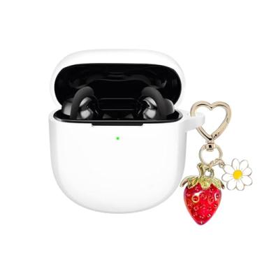 Imagem de AGAOSH Para Bose QuietComfort Earbuds II 2022/Nova capa QuietComfort Ultra 2023, chaveiro fofo de morango, capa protetora de silicone macio para Bose QC ii 2 capa de carregamento branca