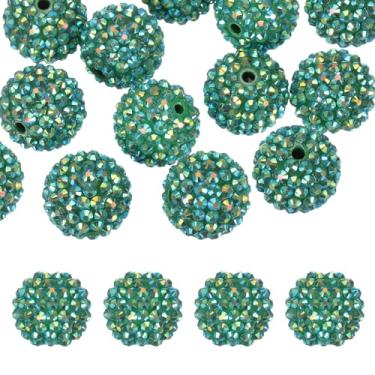 Imagem de PATIKIL Contas de strass de resina de 20 mm para caneta com contas, pacote com 20 bolas de discoteca brilhantes em pedaços redondos de chiclete para chaveiro com contas, joias para fazer artesanato