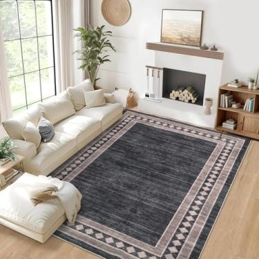 Imagem de COZYLOOM Tapetes geométricos modernos 15 x 23 cm carpete contemporâneo, resistente a manchas, tapete interno com bordas, capa de chão de fácil limpeza para quarto, sala de estar, marrom escuro