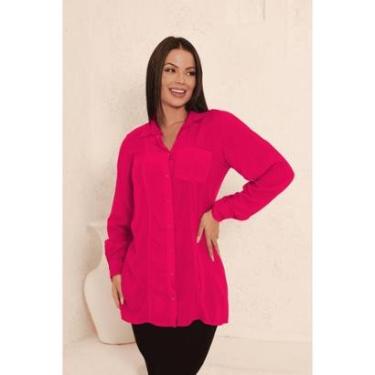 Imagem de Camisão Feminino Chamise Alongada Com Botões e bolso frontal Camisa social de manga Longa-Masculino