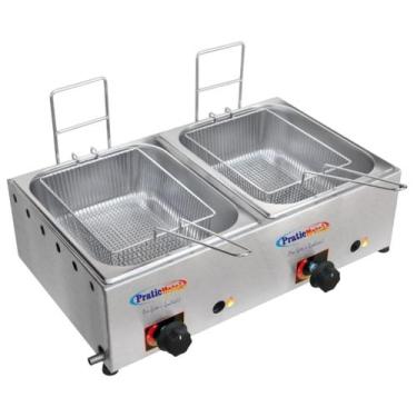 Imagem de Fritadeira Industrial Inox à Gás 2 Cubas 5 Litros com Cesto - Pratic M