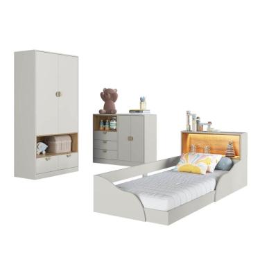 Imagem de Quarto Infantil Completo Guarda Roupa Cômoda e Cama Montessoriana Lille CJ076 Branco - Art In Móveis