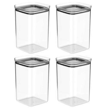 Imagem de Kit 4 Potes Organizadores Porta Mantimentos 3,5L Hermético Ou Linha Block Plástico Natural