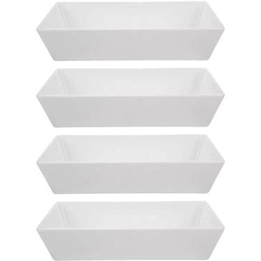 Imagem de 4 Travessas Bandejas Retangulares Plásticas 3L Brancas Saladas Sobremesas Massas Uno Coza