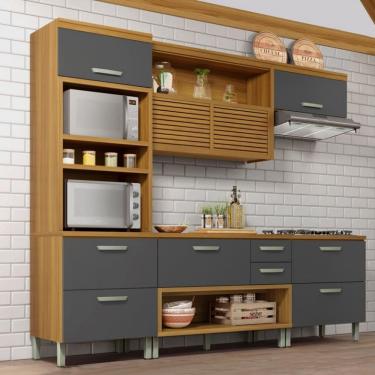 Imagem de Cozinha Completa Em Mdf Nesher Princesa Com 6 Portas 4 Gavetas E 12 Prateleiras Freijo E Grafite