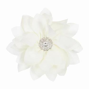 Imagem de PATIKIL Broche de flor elegante para mulheres, broche de flor de tecido floral cristal broche de lapela para festa de casamento presente terno roupas chapéu vestido casaco, acessórios, bege, 9cm, Gema