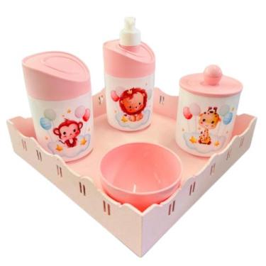Imagem de Kit Higiene Baby Safari Menino e Menina c/bandeja em MDF - Dóia Kids, 
