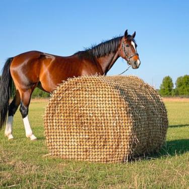 Imagem de Zeckzoin Rede de feno para fardos redondos para cavalos (1,5 x 1,5 m)