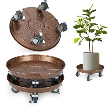 Imagem de Pacote com 2 suportes para plantas com rodas, suporte de planta rolante de 30,5 cm, bandeja de metal resistente de 120 kg, sem furos, com rodas grandes de metal com trava de 360° para vasos grandes de