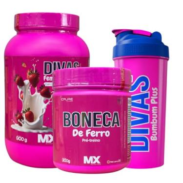 Imagem de Kit Divas Performance Whey Feminy Protein Morango Glamour 900g + Pré-treino Boneca de Ferro 300g - Divas Bumbum Plus (300g,900g, Tangerina Rosa)