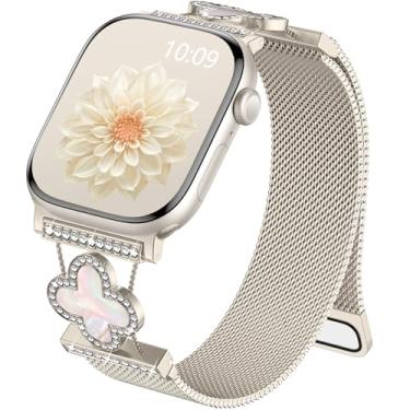 Imagem de Pulseira magnética feminina compatível com Apple Watch séries 10, 9, 8, 7, 6, 5, 4, 3 e SE, Ultra 2 1, Starlight de 40 mm, 41 mm, 38 mm, 42 mm, 45 mm, 46 mm, 49 mm, 49 mm