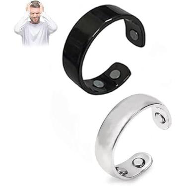 Imagem de TACBSP Auvulis Anéis de enxaqueca para mulheres e homens anel antironco anel de terapia linfática Auvulis Vitalidade anéis de enxaqueca anéis ajustáveis para alívio de fadiga, Metal, Sem pedra