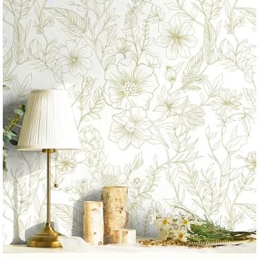 Imagem de Guvana Descole e cole papel de parede branco e dourado, papel de contato floral, papel de parede moderno, papel de parede autoadesivo dourado, papel de contato removível para quarto, sala de estar,
