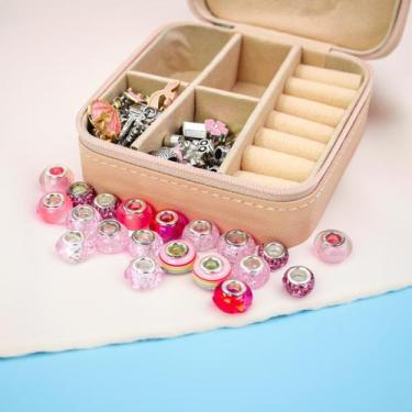 Imagem de Kit Porta Joias Portatil Viagem Estojo Rosa Missangas Pink - Innovaree