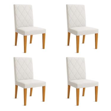 Imagem de Kit 04 Cadeiras de Jantar Estofada Siena Linho Bege Pés Trapézio Castanho - Pallazio
