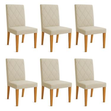 Imagem de Kit 06 Cadeiras de Jantar Estofada Siena Linho Dourado Pés Trapézio Castanho - Pallazio