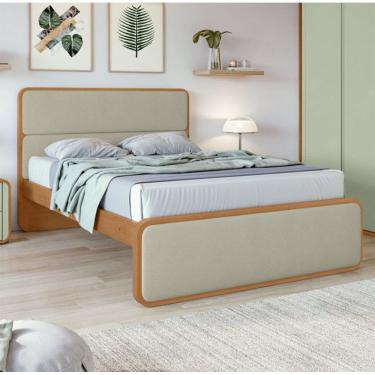 Imagem de Cama Casal Loop Em MDF/MDP - Lopas - AMENDOA CLEAN/SALVIA