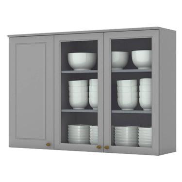 Imagem de Armario Aereo 3 Portas Vidro Mdf 120 Cm Americana C363 Cinza Henn Cinza