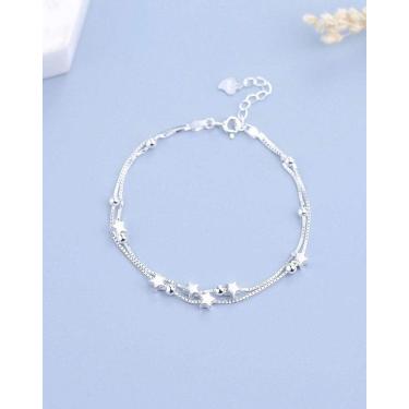 Imagem de Tornozeleira Feminina S925 Prata Tornozeleira Multicamada Feminina Estrelas Da Moda Doce Tornozeleira Dupla Camada Frisada Simples Fresco Selvagem
