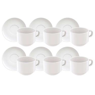 Imagem de Conjunto Com 6 Xícaras E Pires Para Chá Tramontina Paola Em Porcelana - 240 Ml Branco