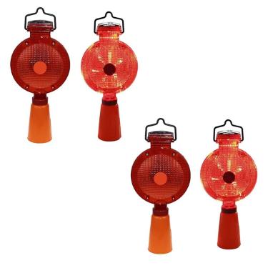 Imagem de Sinalizador Viario Solar Cone Kit 4 Uni Iluminaçao Automatico LED Estrada Rua Rodovia Obra Segurança Pista Chuva Fiscalizaçao Sinalizaçao