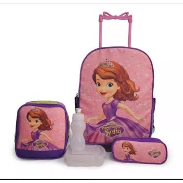 Imagem de Kit Escolar Mochila Princesa Sófia De Carrinho Com Estojo e Lancheira 