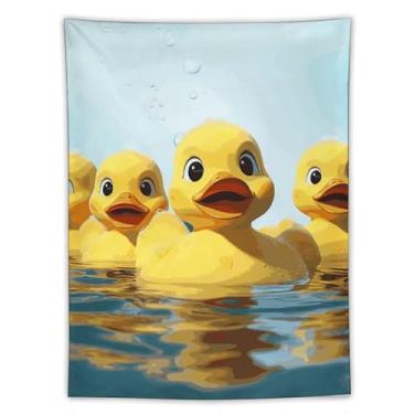 Imagem de Tapeçaria para pendurar na parede 76 x 101 cm decora tapeçarias para quarto bonito pato de borracha amarela tapeçaria de parede estética macia tapeçaria de decoração de parede para sala de estar