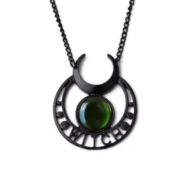 Imagem de Rrdaily Colar gótico de cristal de lua estilo punk colar com pingente de lua vintage preto crescente, colares góticos escuros, bijuterias de fantasia, joias de ano novo para mulheres, Large, Cristal