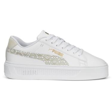 Imagem de Puma Women's Smash Platform V3 Sneaker (Puma White/Pristine/Gold, us_Footwear_Size_System, Adult, Women, Numeric, Medium, Numeric_7)