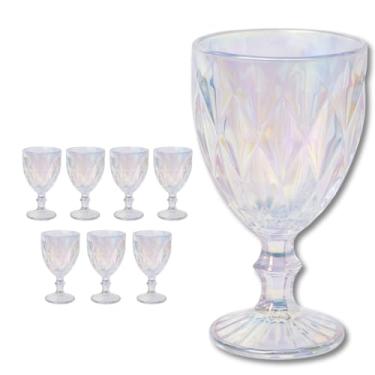 Imagem de Conjunto com 8 Taças Diamond Furta-Cor 340 ml Dona Laura – Bico de Jaca para Água, Suco e Vinho