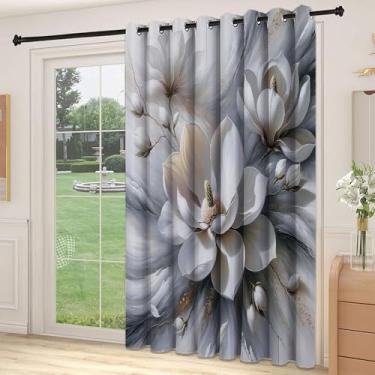 Imagem de Divisória de parede de cortina cinza divisória de quarto, flores de magnólia realistas com pétalas suaves em nuvens sonhadoras abstratas, para quarto, jardim de infância, sala de estar, L 236 x C 213
