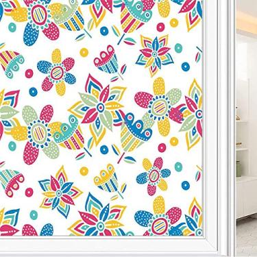 Imagem de Película de janela de privacidade de flores, textura de estilo floral, filme de vidro para sala de estar e escritório em casa, L90 x C 190 cm