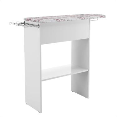 Imagem de Mesa Tábua de Passar Roupa com Armário e Cabideiro Compacta Porta Ferro (Branco)