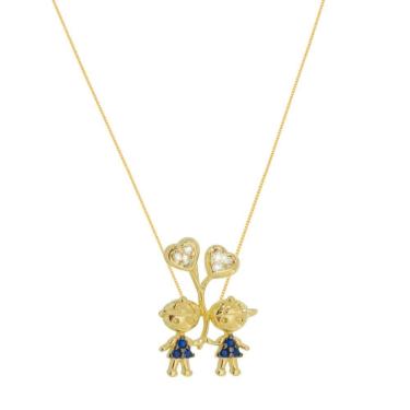 Imagem de Colar Filhos Dois Meninos Com Zirconias Banhado Ouro Semijoia