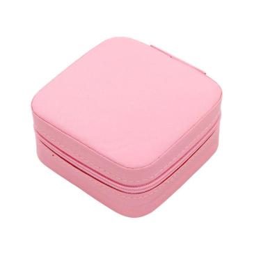 Imagem de Porta Joias Portatil Viagem Estojo Maleta Caixinha Com Ziper Rosa
