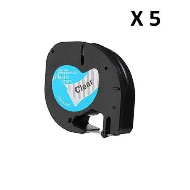 Imagem de Kit 5 Fitas Plástica Compatível Dymo Letratag 12267 Incolor Letra Pret