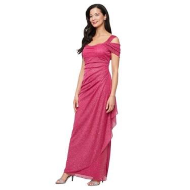 Imagem de Alex Evenings Vestido feminino de ombro vazado para mãe da noiva com saia franzida, evento formal, vestido de convidada de casamento (tamanho grande), Glitter de framboesa, 44