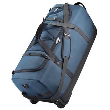 Imagem de Mochila esportiva dobrável com rodas e parte inferior acolchoada, bolsa de viagem à prova d'água com alças estendidas, Azul, Bolsa de viagem com rodas, mala de viagem com