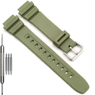 Imagem de Pulseira de borracha masculina série F108WH compatível com Casio A158WA AE1200WH A168WA W800HG MRW200H W218H Pulseira de relógio (fivela de aço verde militar)